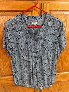 Westport Navy and White Paisley Henley Blouse XL